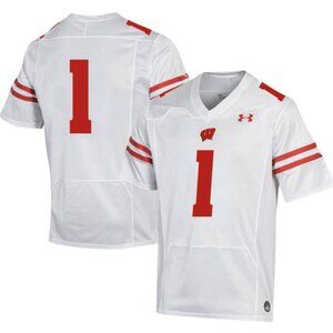 Wisconsin Badgers Under Armour Replica Football Jersey, White, #1, XL, NWT